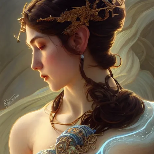 Prompt: portrait of a goddess of ice and earth, half body, perfect face, d & d, fantasy, intricate, elegant, highly detailed, digital painting, artstation, concept art, smooth, sharp focus, illustration, art by artgerm and greg rutkowski and alphonse mucha