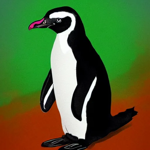 Prompt: african penguin, cute, illustration, digital art, concept art, colorful