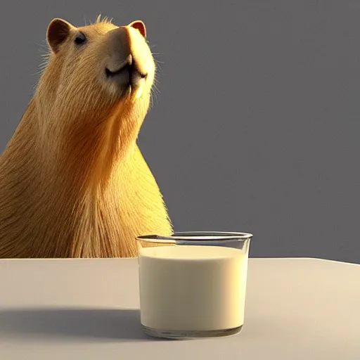 Prompt: a capybara in a glass of milk, 3 d render