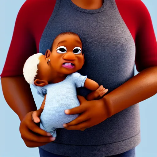 Prompt: holding an african - american baby, award winning art, pixar, 3 d render, unreal engine