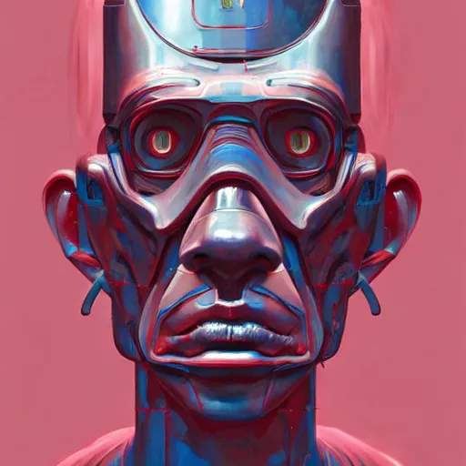 Image similar to portrait half face robot,highly detailed, very coherent, painted by Francis Bacon and Edward Hopper, Wayne Barlowe, painted by James Gilleard, surrealism, airbrush, art by JamesJean