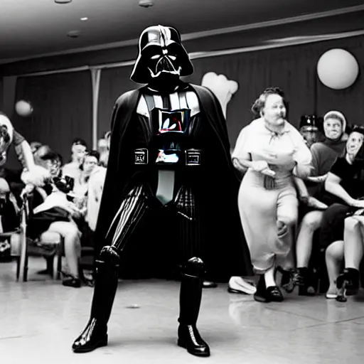 Image similar to Photography of Darth Vader dancing at a sock hop