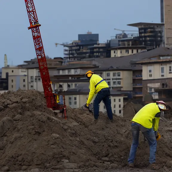 Image similar to two construction workers removing the moon from the sky