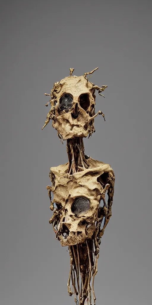 Image similar to a boney thin humanoid with teared viscose clothes wearing a carved mineral mask with tiny mineral and gold incrustations. by tom purvis, emil melmoth, zdzislaw belsinki, craig mullins, yoji shinkawa