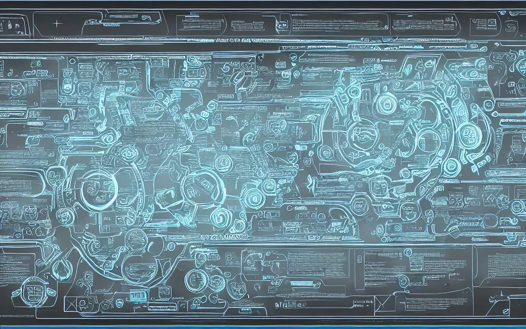 Prompt: alien glyphs hierarchical outline diagram, well designed futuristic software user interface for movie, great composition and information design, concept art, cinematic, trending on artstation, 4 k