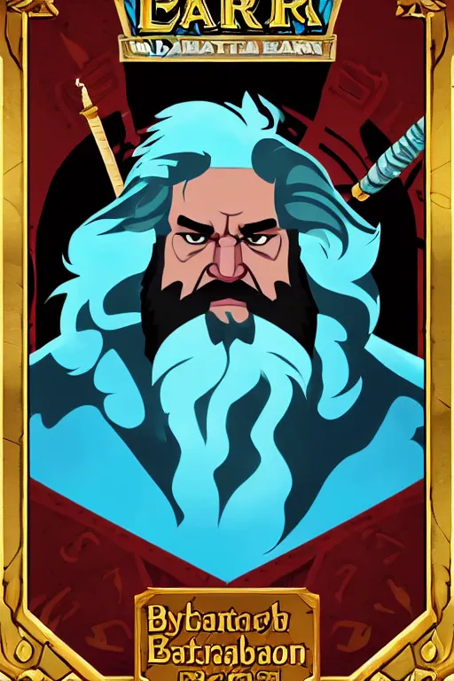 Image similar to character portrait of buff barbarian karl marx with a tattoo of an eye on the forehead, dungeons and dragons cover artwork, dynamic composition, dramatic lighting, trending on artstation, award winning art, stylized painting, concept art, 4 k, 8 k, gold and teal color scheme