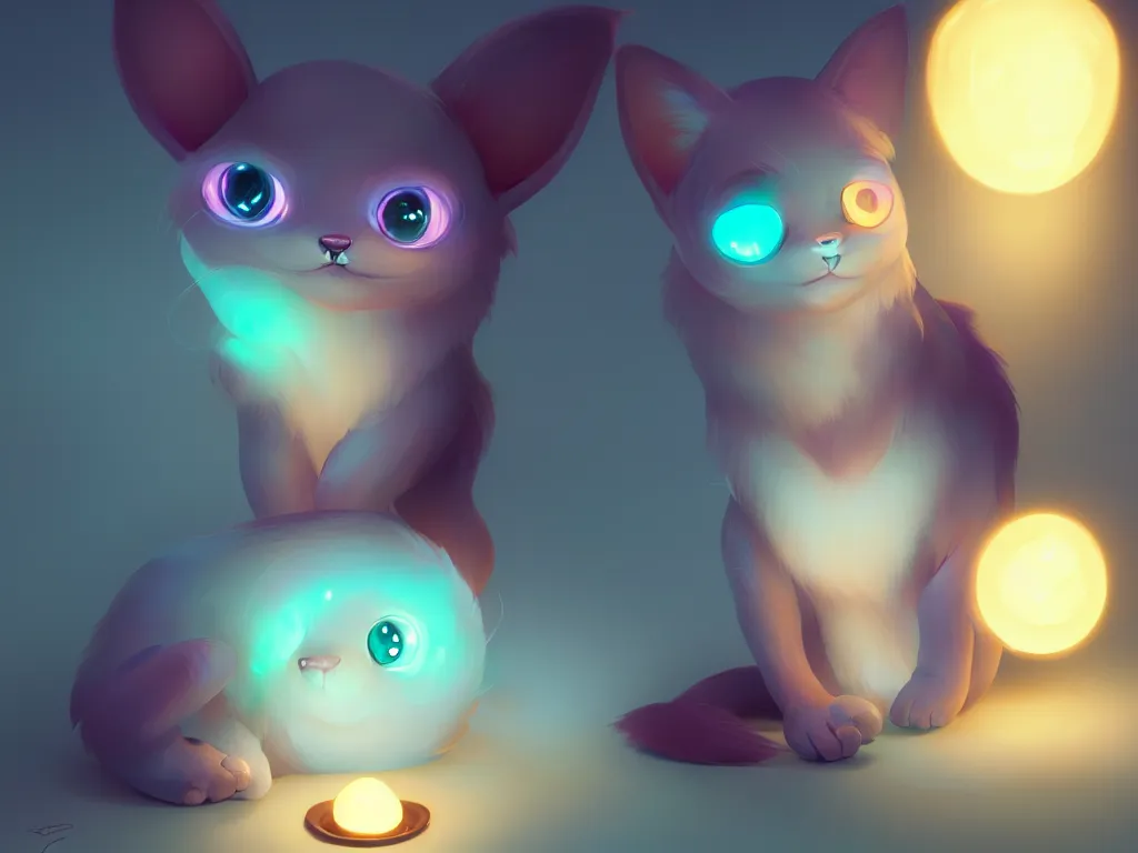Prompt: super cute Bioluminescent cats character concept, soft light, soft mood, realistic body features and face, illustration, painting oil on canvas by Elena Zhurikhina and Goro Fujita and Charlie Bowater, octane render trending on artstation, 4k, 8k, HD