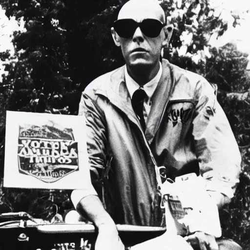 Prompt: hunter s. thompson holding a thompson