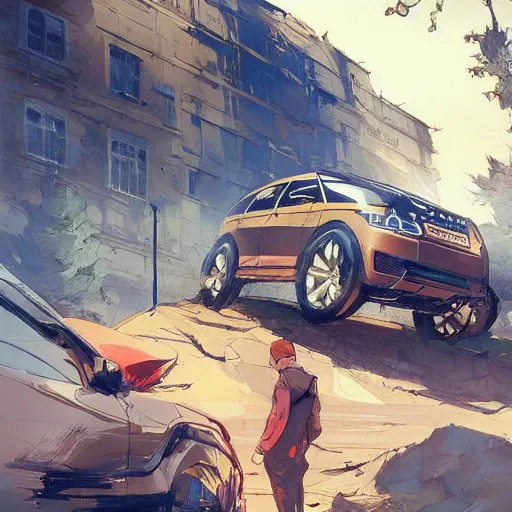 Prompt: range rover official fanart behance hd artstation by jesper ejsing, by rhads, makoto shinkai and lois van baarle, ilya kuvshinov, ossdraws, and by feng zhu and loish and laurie greasley, victo ngai, andreas rocha, john harris