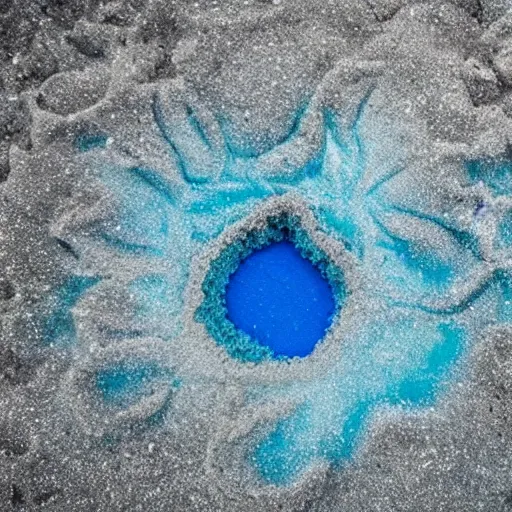 Prompt: refrigerator made of blue sand on the beach with a nebula inside