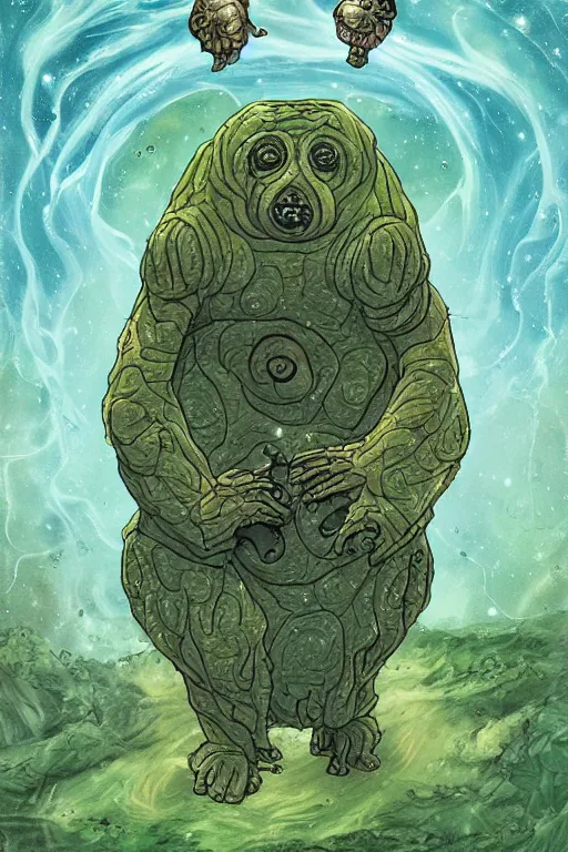 Prompt: tardigrade tarot card, detailed fantasy illustration