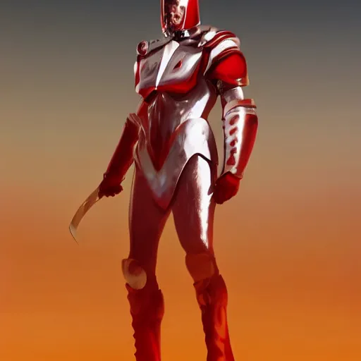 Image similar to portrait of a tall muscular infantry man in glossy sleek white armor with tiny red details and a long red cape, heroic posture, deermined expression, on the surface of mars, night time, dramatic lighting, cinematic, sci-fi, hyperrealistic, movie still