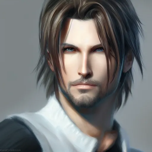 Image similar to portrait of squall leonhart, matte painting by artgerm, artstation