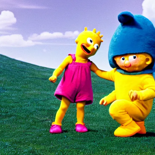 Prompt: teletubbie bart simpson