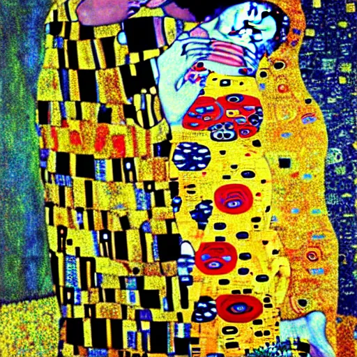 Image similar to glitch art by gustav klimt