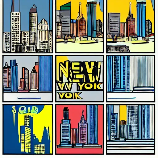 Image similar to new york skyline, cell shaded, comic book style