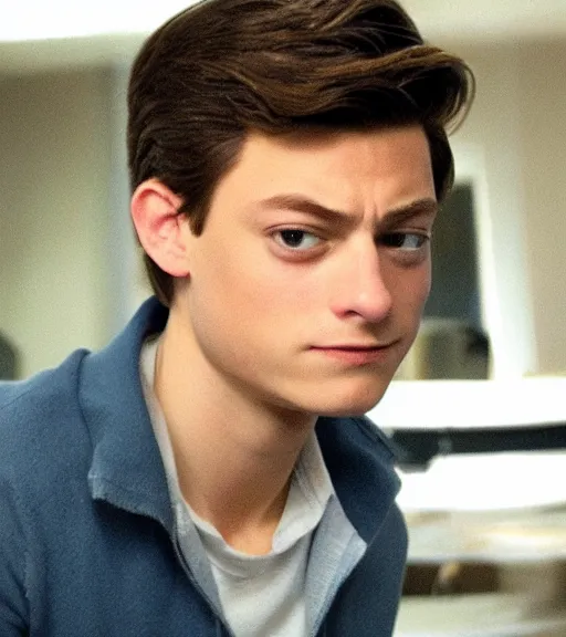 Image similar to peter parker with his suit removed to his waist seductive
