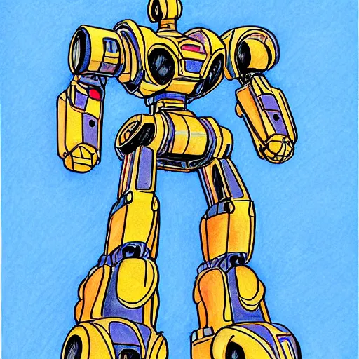 Prompt: an intricate color pencil drawing of a giant anime robot with rounded and circular parts