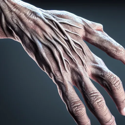 Image similar to A beautiful hyper realistic ultra detailed lifelike cinematic still of hand with 26 fingers, unreal engine, deviantart, flickr, artstation, octane render, textured, colorful, extreme realistic detail, physically based rendering, pbr render, very detailed, volumetric lighting, detailed lighting, octane render, 4k, cinematic lighting, 8k resolution