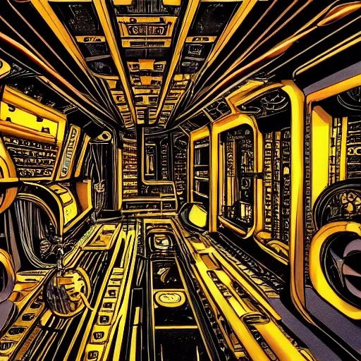 Image similar to intricate mechanical interior of a 1 9 7 0 s spaceship, victorian goth, retro, trending on art station, 4 k wallpaper