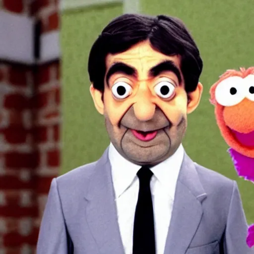Prompt: A still of Mr. Bean depicted as a muppet