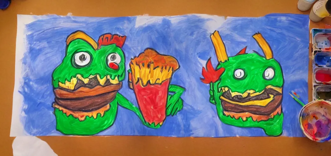 Image similar to kids painting of fast food monster