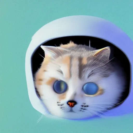 Prompt: cute cat peeking its head out an igloo, close up render