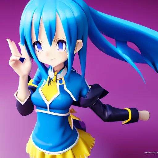 Prompt: useless Aqua konosuba render as a very beautiful 3d anime girl, hot petite, long azure blue hair, blue eyes, full round face, blue dress, short smile, cinematic lightning, medium shot, mid-shot, highly detailed, trending on Artstation, Unreal Engine 4k, cinematic wallpaper