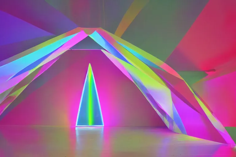 Image similar to plastic prism hit by three beams of light, royalcore, in the style of tyler mitchell