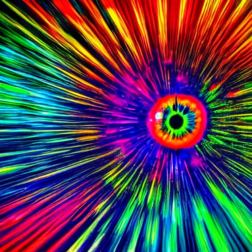 Prompt: An eye in the center of a colorful splash explosion