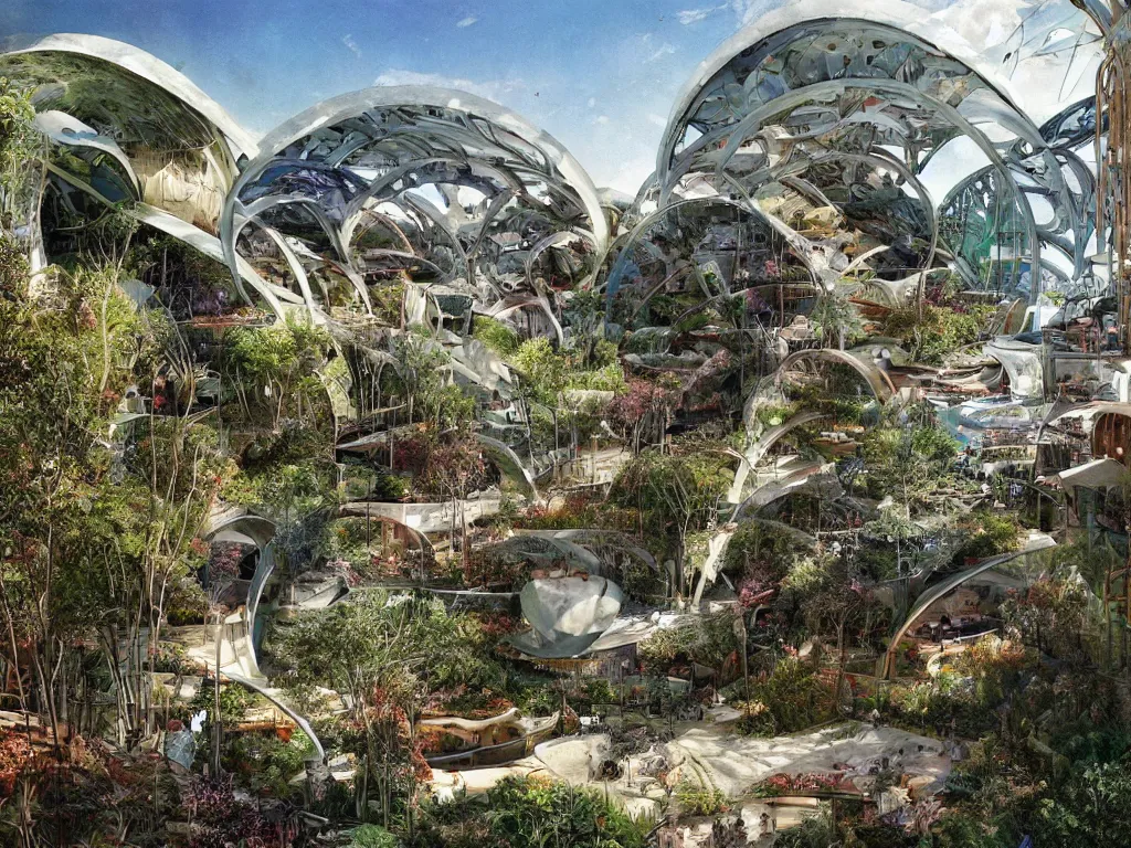 Image similar to a beautiful view of an eco - friendly habitat, concept art by paolo soleri and alejandro burdisio and federico pelat, hyperrealism