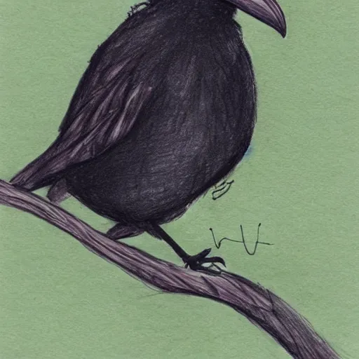 Prompt: 'I'm so tired,.. if only I could sleep,..', I spent 20 hours working on this drawing with no breaks. a picture of a crow causing mischief and generally being a goof. 'hehehe,hoho'l, 'that silly crow!', 'on no!', 'watch out!','ha ha ha ha...', are being said by mourning dove on psychedelics.