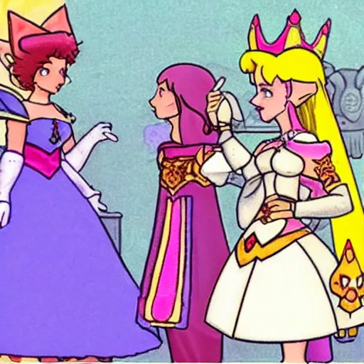 Image similar to photo of the lesbian wedding between princess peach and zelda circa 1 9 8 6