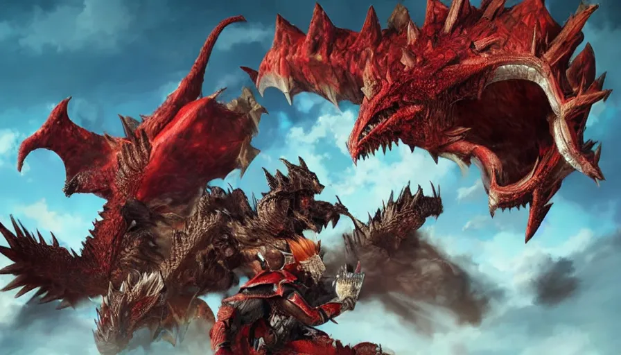 a fight between a Rathalos and Diablos, Monster, Stable Diffusion
