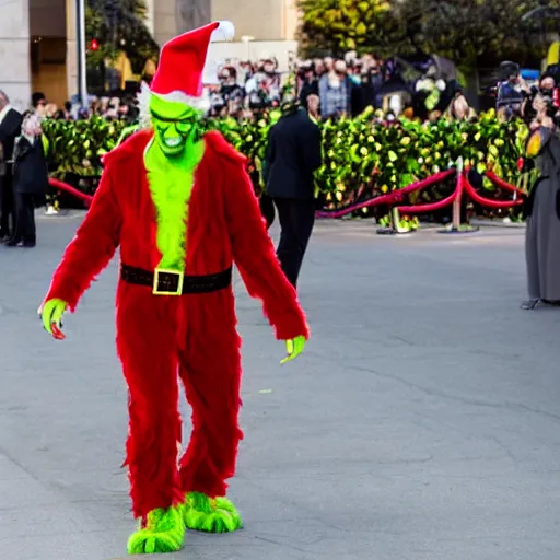 Image similar to keanu reeves cosplaying as the grinch, keanu reeves wearing a grinch costume, cosplay award winner