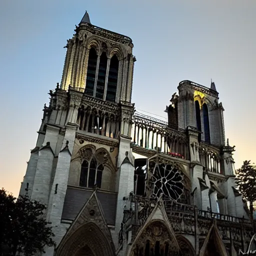 Image similar to crystal Notre Dame, at dawn, sunlit