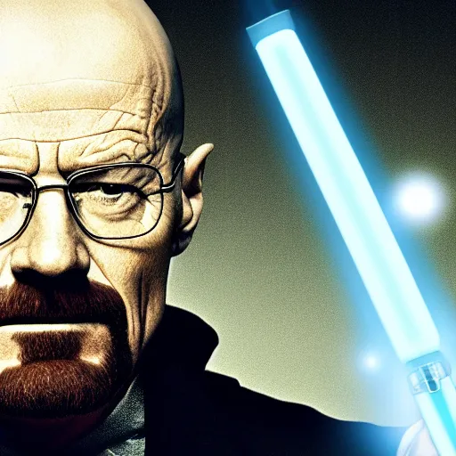 Image similar to walter white with a lightsaber