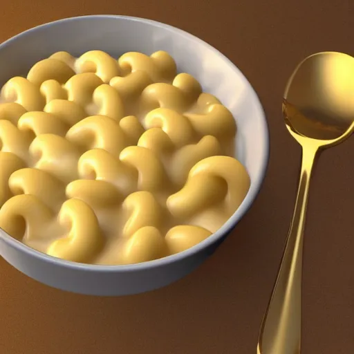 Image similar to A bowl of Mac and cheese, hyper realistic, ray tracing, gold yellow cheese,