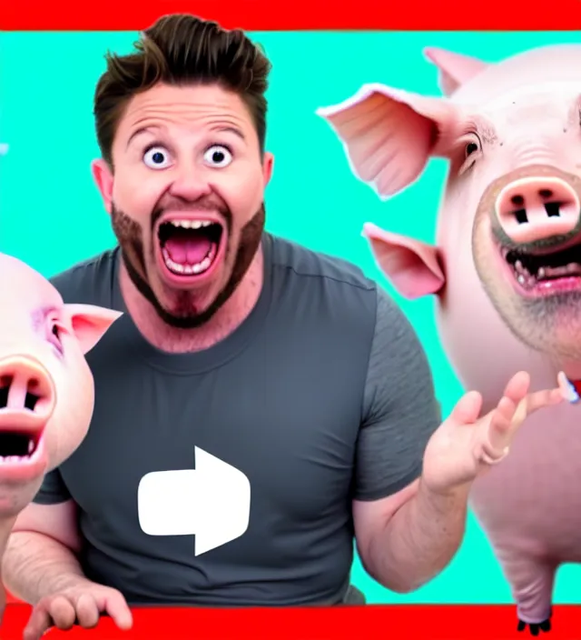 Image similar to clickbait youtube thumbnail of a man reacting to funny dancing pigs