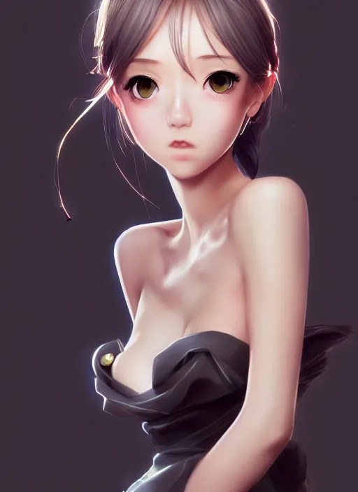 Prompt: beautiful fashion girl in japanese animation, strapless dress, character portrait in the style of thomas river and artgerm, wlop, cinematic lighting, hyperdetailed, 8 k realistic, symmetrical, global illumination, radiant light, halo, love and mercy, frostbite 3 engine, cryengine, dof, trending on artstation, digital art, chanel