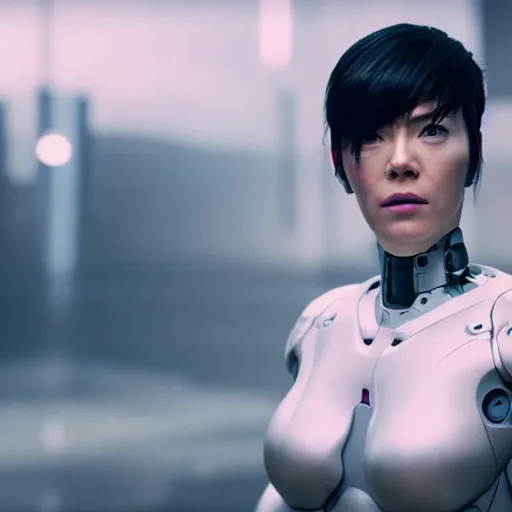 Prompt: film still of a female cyborg in new ghost in the shell sequel, cinematic lighting, high resolution, 4 k - w 6 4 0