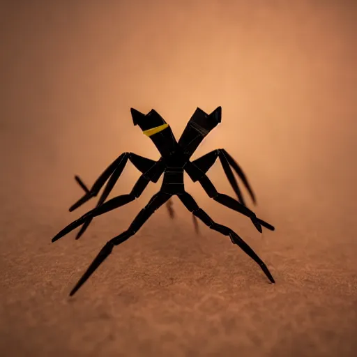 Prompt: an origami scorpion, macro photography, ambient light