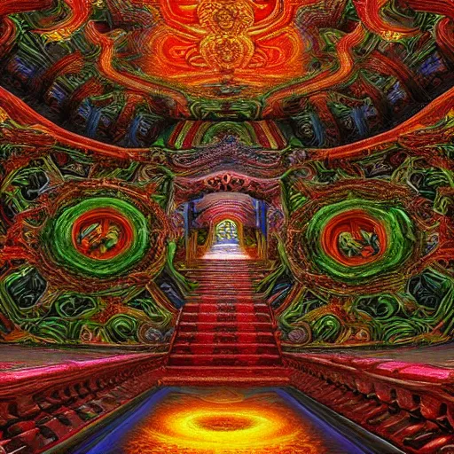 Image similar to Photorealistic inside a temple made of snakes. Hyperdetailed photorealism, 108 megapixels, amazing depth, glowing rich colors, powerful imagery, psychedelic Overtones