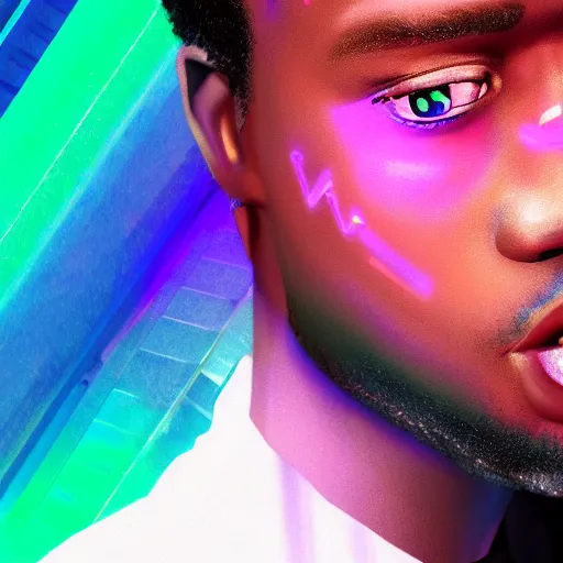 Prompt: synthwave, chromaatic, Juice WRLD face closeup, very detailed, detailed face, 4k