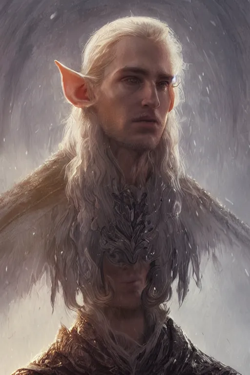Image similar to portrait, one elven King of the eternal forrest, Single face, dramatic lighting, cinematic, establishing shot, extremly high detail, photo realistic, cinematic lighting, post processed, concept art, artstation, matte painting, style by eddie mendoza, raphael lacoste, alex ross