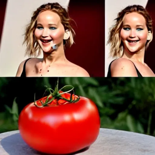 Prompt: jennifer lawrence inside a tomato
