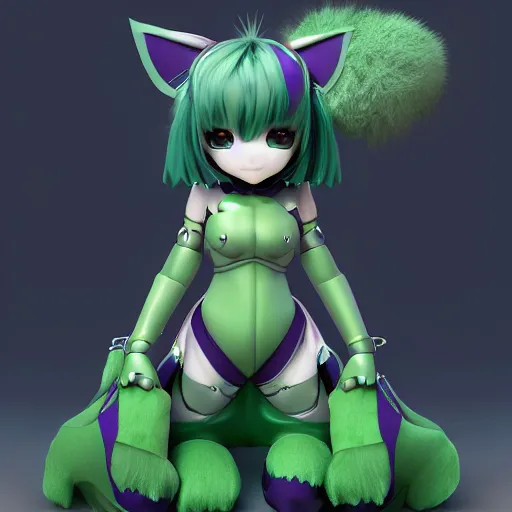 Prompt: cute fumo plush of a knight catgirl of a royal legion, green and purple, monster girl, vray