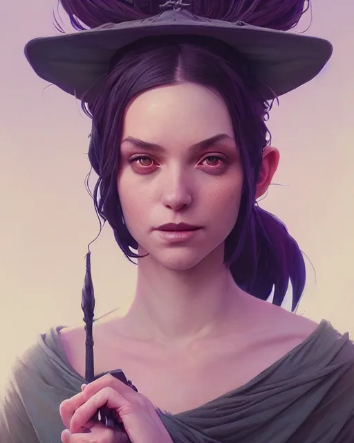 Image similar to highly detailed vfx portrait of a witch, unreal engine, greg rutkowski, loish, rhads, beeple, makoto shinkai and lois van baarle, ilya kuvshinov, rossdraws, tom bagshaw, alphonse mucha, global illumination, detailed and intricate environment