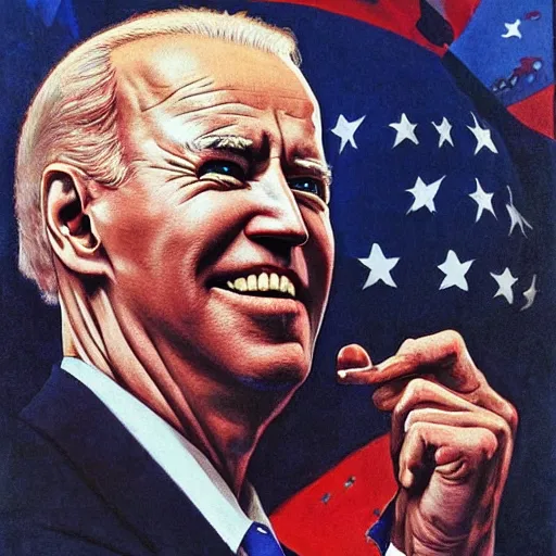 Image similar to patriotic nightmare of joe biden, perfectly clear face, by j. c. leyendecker and beksinski