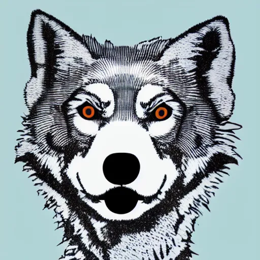 Image similar to retarded wolf portrait, andy warhol style